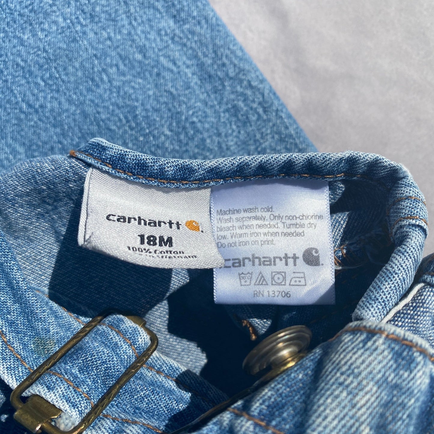 Carhartt Lightwash Denim Dungarees 12 - 18 Months - Secondly