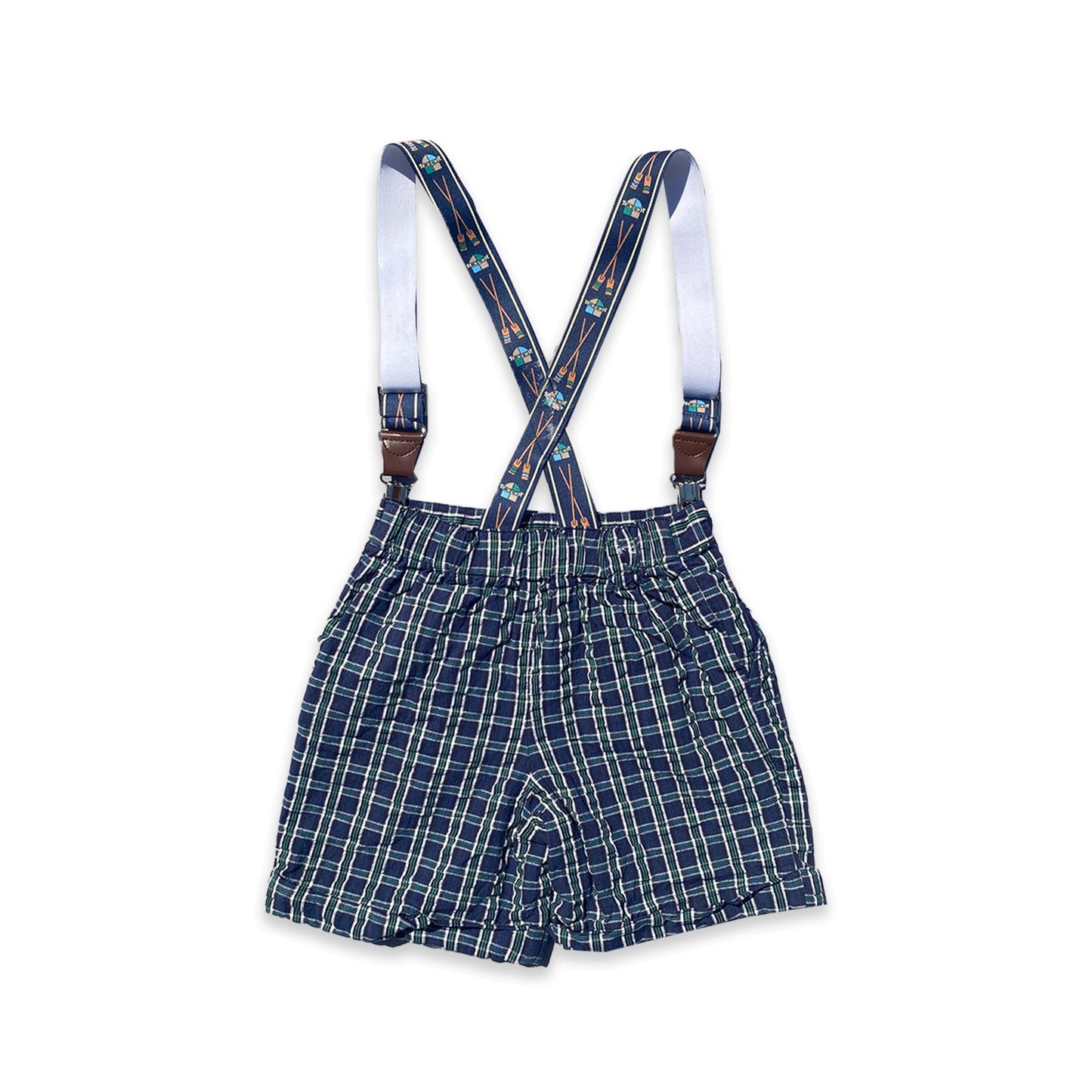 Vintage Checkered Shorts with Paddle Printed Braces 3-4 Years - Secondly