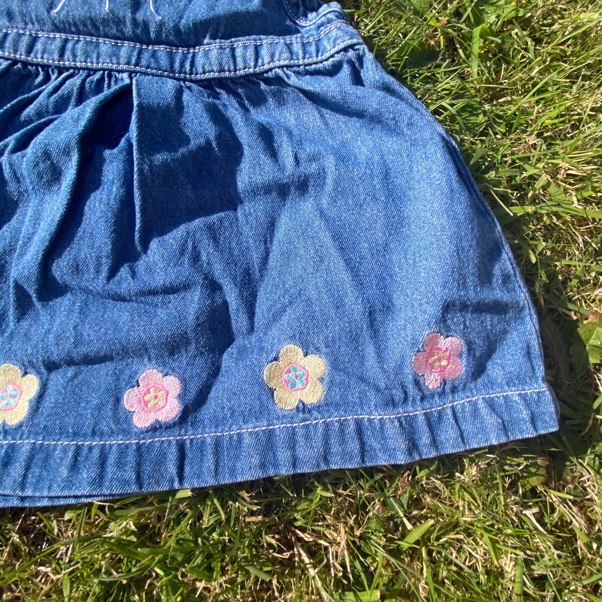 Flower Embroidered Denim Dress