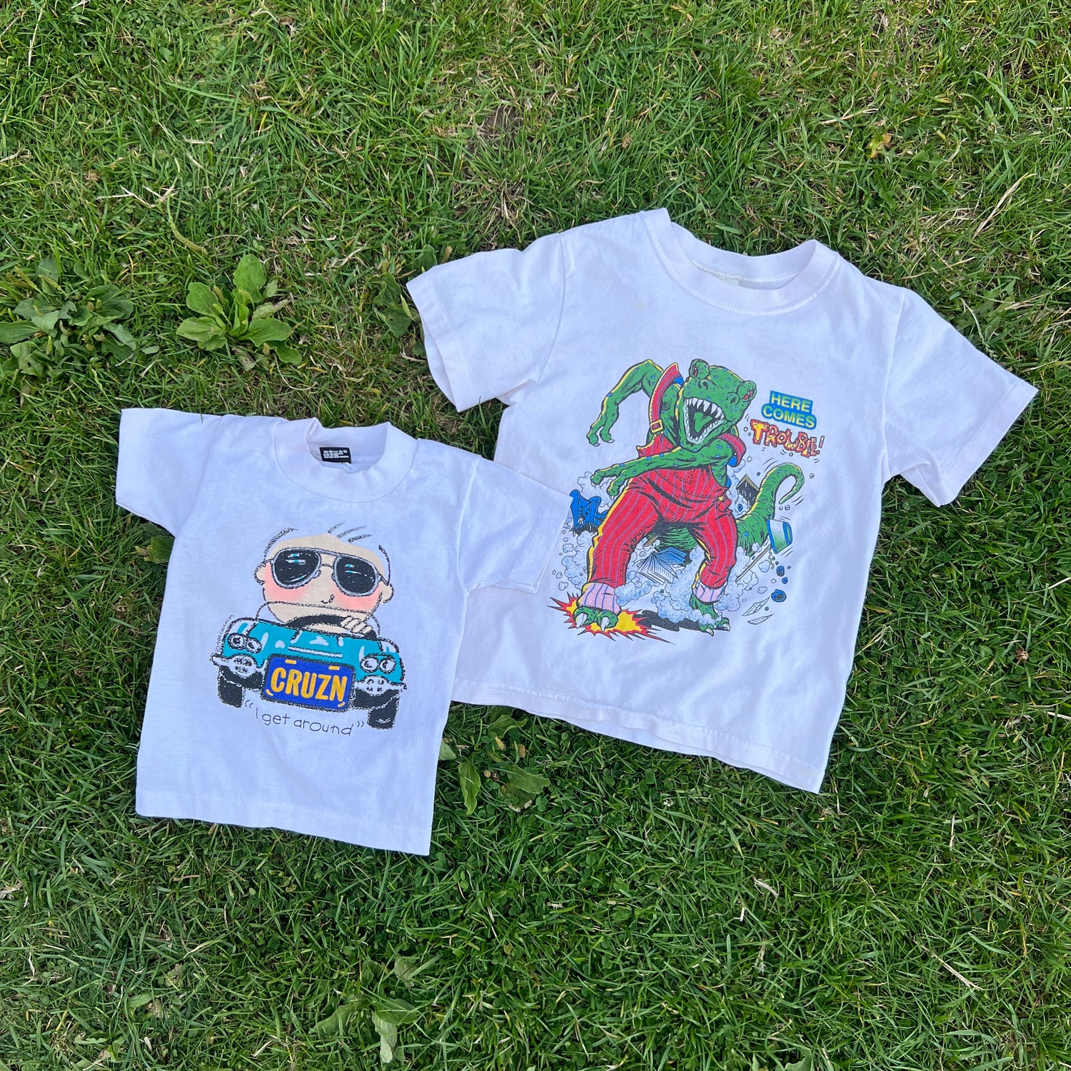 Vintage Kid's Dinosaur Tshirt and Car Tshirt