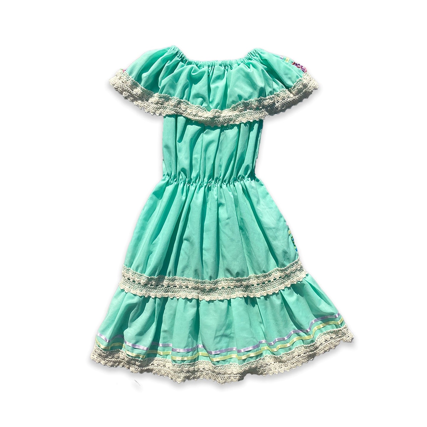 Frill Bardot Embroidered Floral Tiered Dress 5-6 Years Summer - Secondly