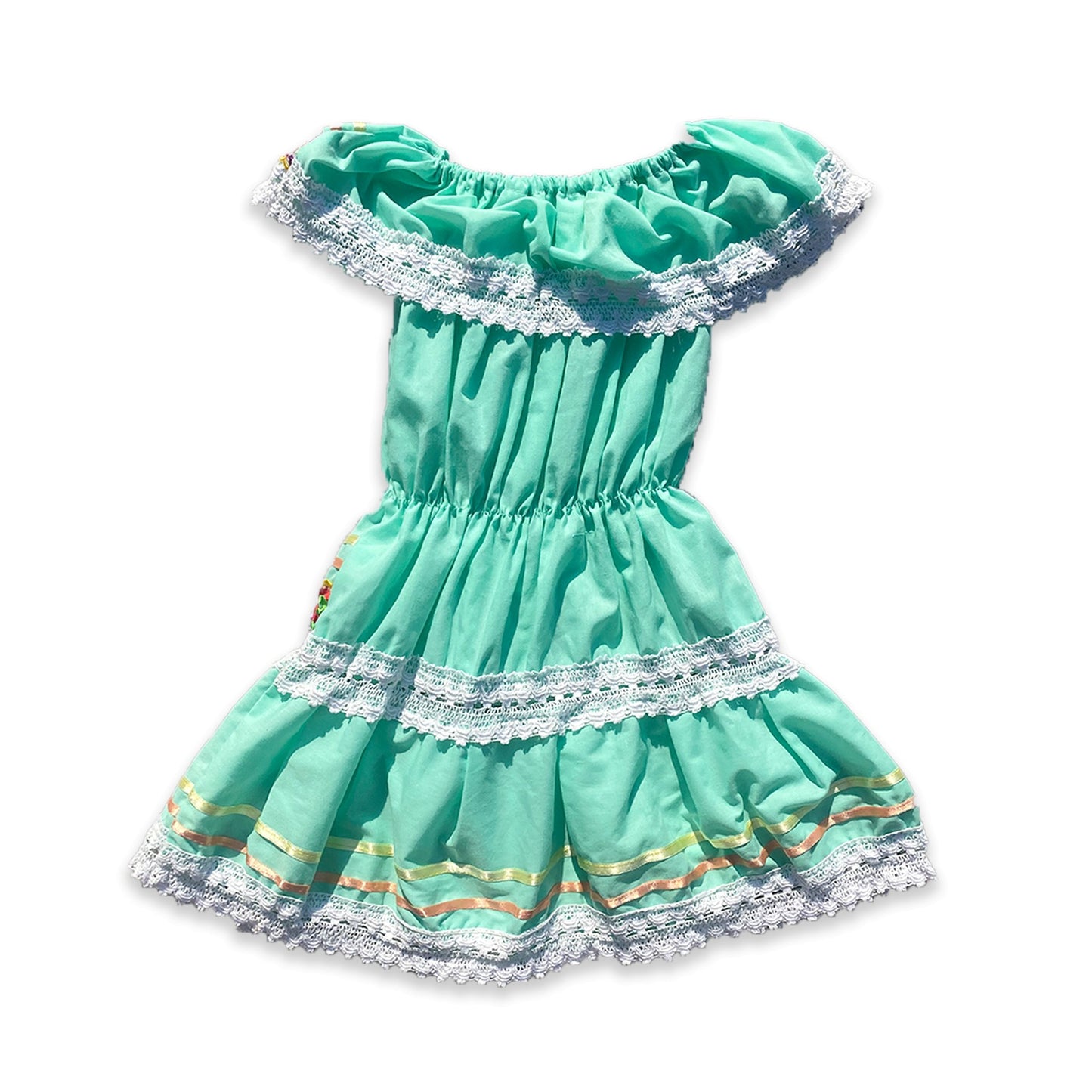 Frill Bardot Floral Embroidered Tiered Dress 3-4 Years Summer - Secondly