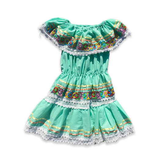 Frill Bardot Floral Embroidered Tiered Dress 3-4 Years Summer - Secondly