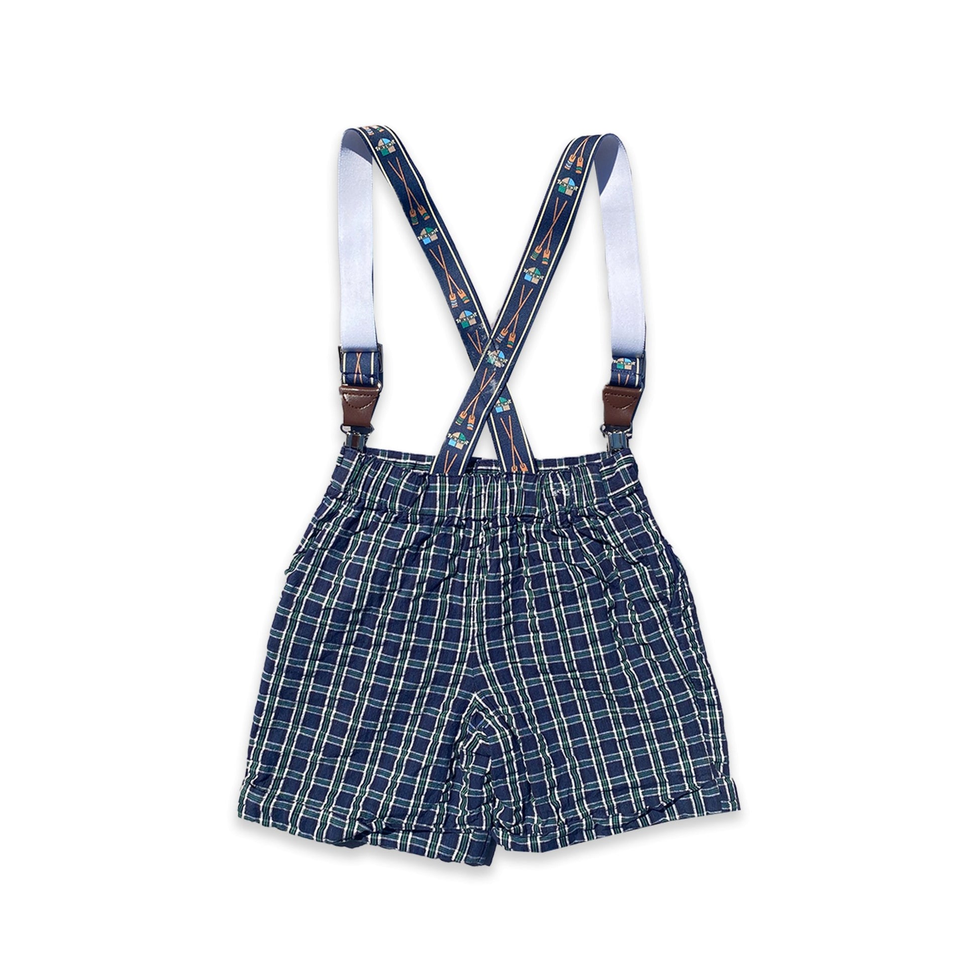 Vintage Checkered Shorts with Paddle Printed Braces 3-4 Years - Secondly