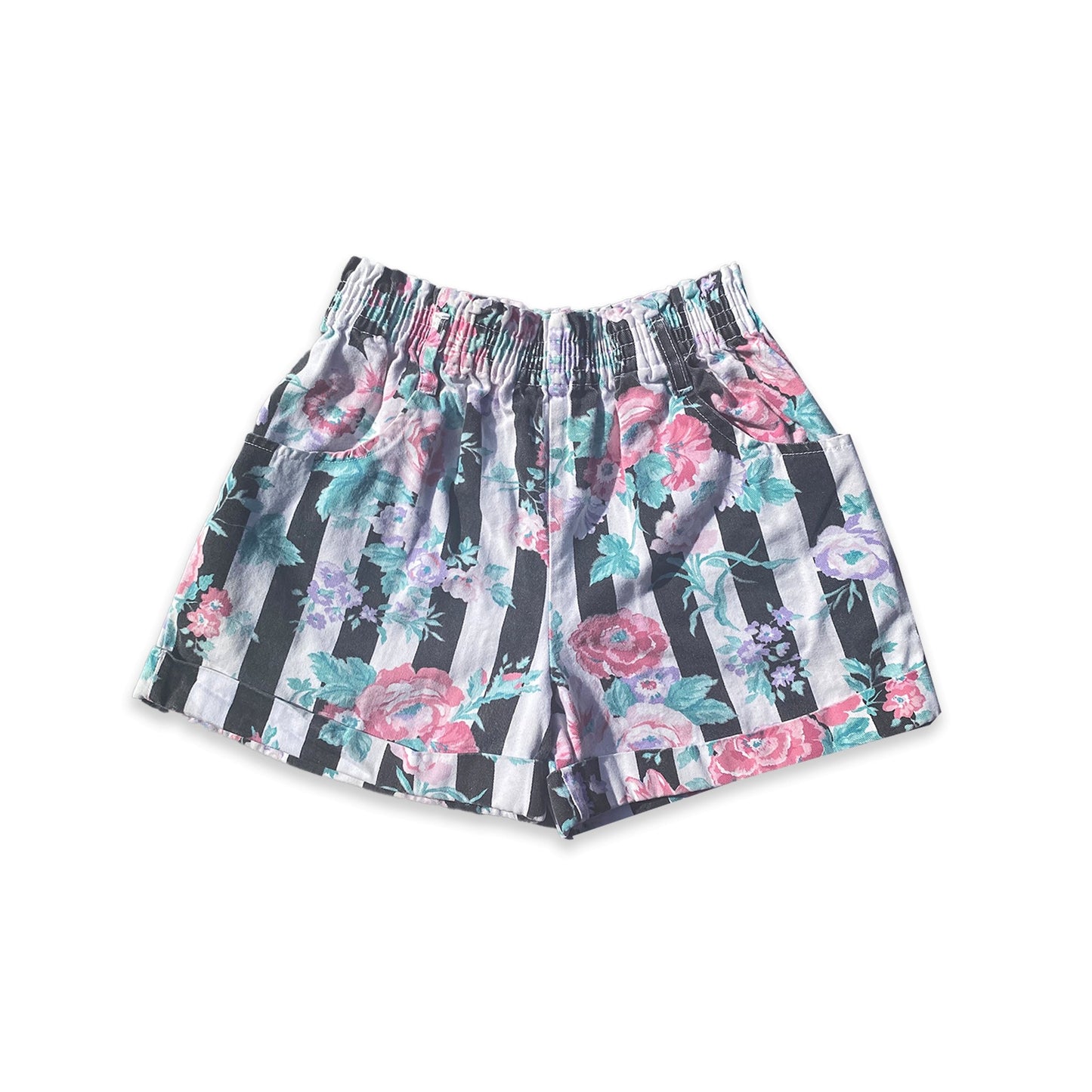 Vintage Floral Stripe Shorts 7 - 8 Years Vintage_Floral_Stripe_Shorts_193 - Secondly